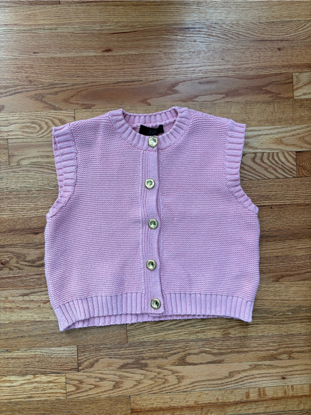 Zara Pink Knit Button Front Vest